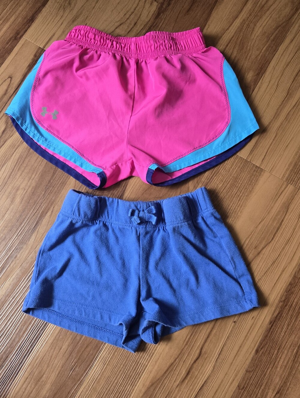 Under Armour Pink & Turquoise Athletic Shorts + Blue Casual Shorts 4T GUC